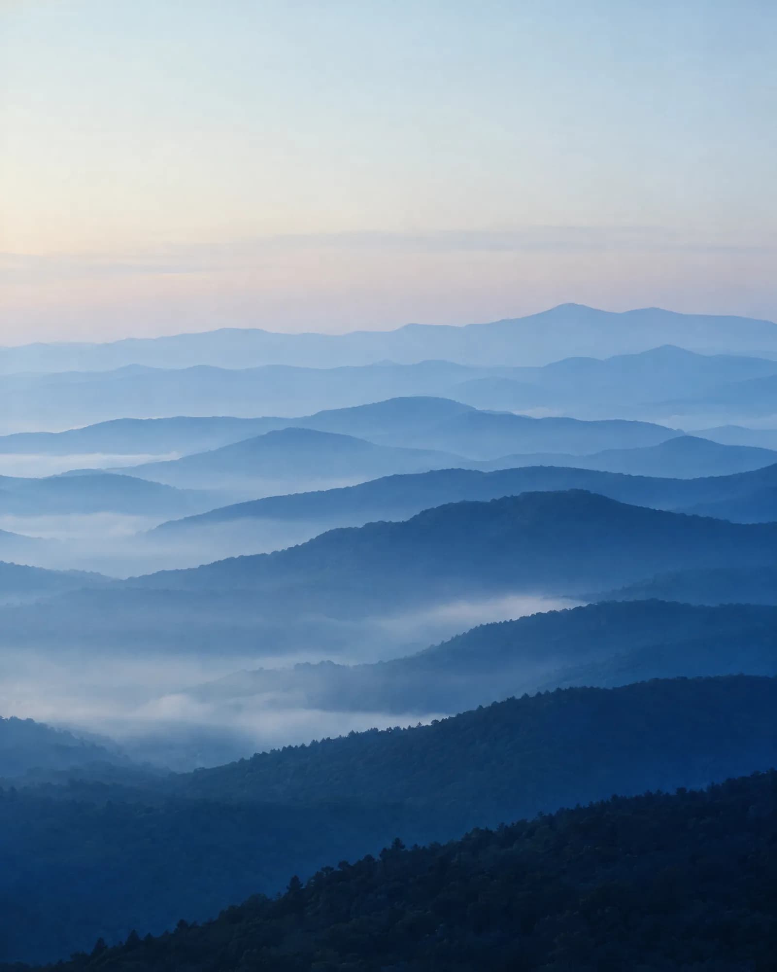 Misty blue mountain ridges at dawn, North Carolina